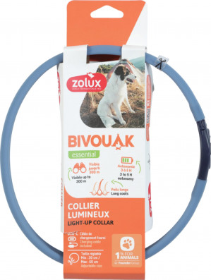 ZOLUX Bivouak LED Silikonowa niebieska - obroża dla psa - 30-60cm