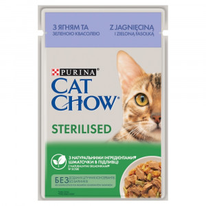 Purina Cat Chow Sterilised z jagnięciną i zieloną fasolką w sosie - mokra karma dla kota - 85 g