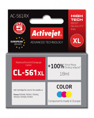 Tusz Activejet AC-561RX do drukarki Canon; Zamiennik CL-561XL; Premium; 18 ml; kolor