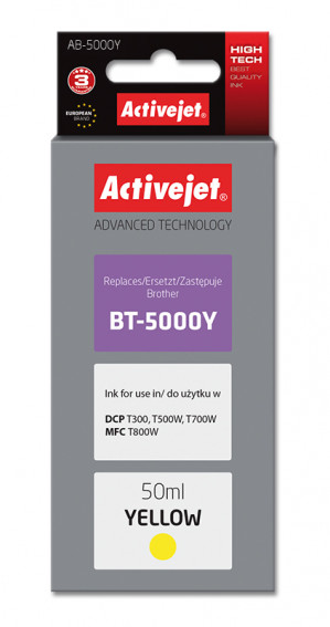 Activejet AB-5000Y Buteleczka z tuszem do drukarki Brother, Zamiennik Brother BT-5000Y; Supreme; 50 ml; żółty.
