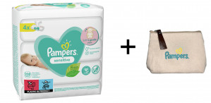 Chusteczki Pampers Sensitive 4x52 + Kosmetyczka gratis