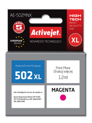 Activejet AE-502MNX Tusz do drukarki Epson, Zamiennik Epson 502XL W34010; Supreme; 12 ml; purpurowy.