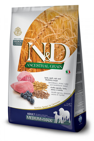 Farmina N&D Ancestral Grain z jagnięcina i borówka amerykańską dla psów dorosłych ras średnich i dużych 12kg