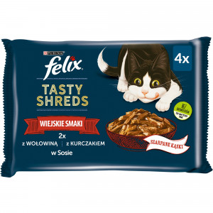 FELIX Tasty Shreds z wołowiną i kurczakiem - mokra karma dla kota - 4x 80g