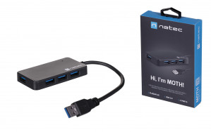 NATEC HUB USB 3.0 MOTH (4-PORTY, CZARNY)