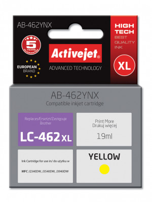 Activejet AB-462YNX Tusz do drukarki Brother, Zamiennik Brother LC-462XLY; Supreme; 19 ml; żółty.