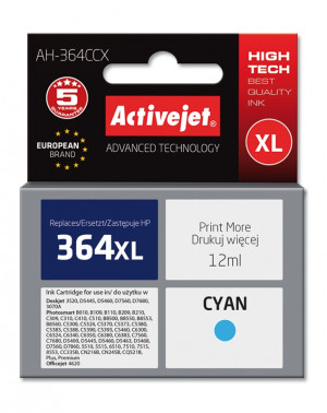 Activejet AH-364CCX Tusz do drukarki HP, Zamiennik HP 364XL CB323EE; Premium; 12 ml; błękitny.