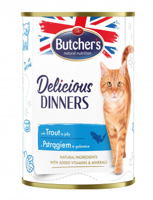 BUTCHER'S Delicious Dinners Kawałki z pstrągiem w galaretce - mokra karma dla kota - 400 g
