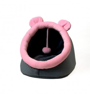 GO GIFT Budka z uszami dla kota - grafitowo-różowy - 40x45x34 cm