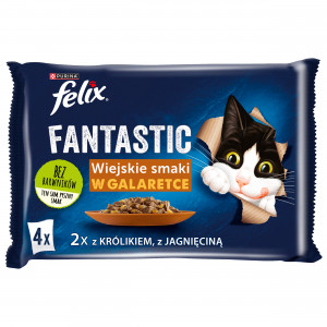 FELIX Fantastic królik, Jagnięcina - mokra karma dla kota - 4x85g