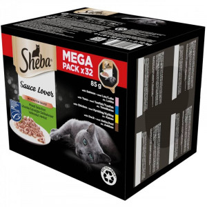 SHEBA Select Slices kaczka, kurczak, łosoś, tuńczyk w sosie - mokra karma dla kota - tacka - 32x85 g