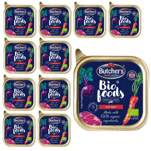 BUTCHER'S BIO Foods - mokra karma dla psa z wołowiną - tacka 11x150g