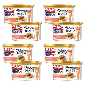 BUTCHER'S Delicious Dinners Cat - mokra karma dla kota z łososiem i krewetkami w formie musu - puszka 8x85g