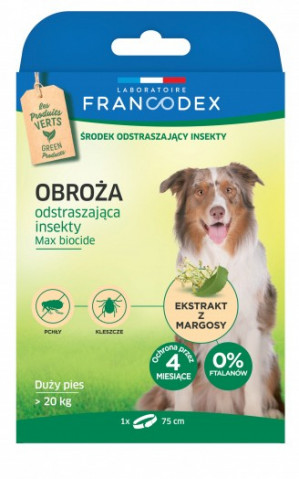 FRANCODEX Obroża dla dużych psów powyżej 20 kg odstraszająca insekty - 4 miesiące ochrony - 75 cm
