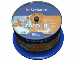 Dvd-r verbatim azo 4.7gb 16x wide printable non-id sp 50szt 43533