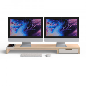 POUT Eyes9 – Podstawka pod dwa monitory z uniwersalnym bezprzewodowym systemem ładowania urządzeń, kolor biały
