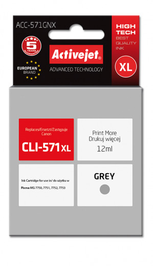 Activejet ACC-571GNX Tusz do drukarki Canon, Zamiennik Canon CLI-571XLG; Supreme; 12 ml; szary.