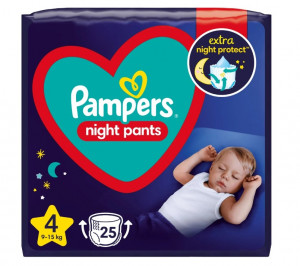 Pampers Pieluchomajtki Night Pants 9-15kg, rozmiar 4-MAXI, 25szt