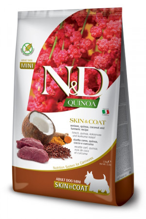 FARMINA N&D Quinoa Dog Skin&Coat Venison, Coconut Adult Mini - sucha karma dla psa - 800 g