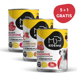 Koema karma dla psa 90% mięsa mix 3 smaków 400g x 6 (dziczyzna, jagnięcina, wołowina)