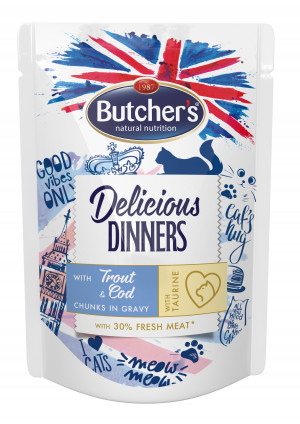 BUTCHER'S Classic Delicious Dinners pstrąg/dorsz w sosie 100g - saszetka 100g