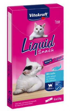 VITAKRAFT Cat Liquid Snack - przysmak dla kota w płynie: łosoś, Omega 3 6 szt.