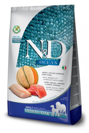 FARMINA N&D Ocean Dog Salmon, Cod, Cantaloupe, Melon Adult Medium&Maxi - sucha karma dla psa - 2.5 kg