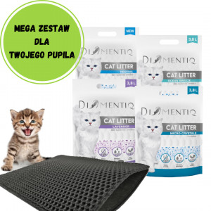 DIAMENTIQ MIX żwirek silikonowy dla kota 4x3,8l + mata pod kuwetę 40x50cm