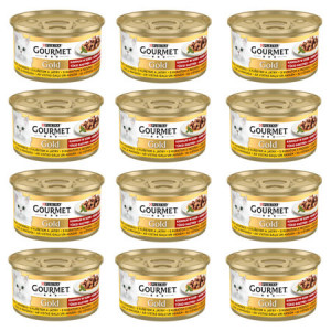 GOURMET GOLD Kurczak i wątróbka w sosie - mokra karma dla kota - 12x85 g