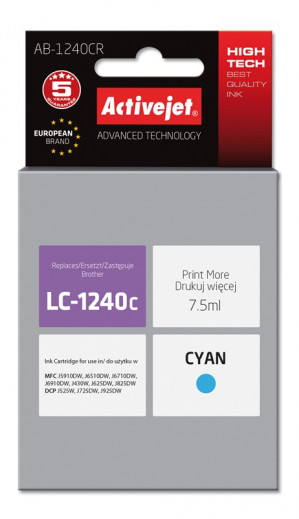Activejet AB-1240CR Tusz do drukarki Brother, Zamiennik Brother LC1240C/1220C; Premium; 7.5 ml; błękitny.