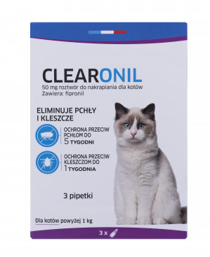 FRANCODEX Clearonil - Krople na pchły i kleszcze dla kota - 3x50 mg