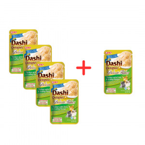 INABA CAT Dashi Delights Delicate Flakes Chicken with Tuna & Scallop - przysmak dla kota - 4x40g + GRATIS