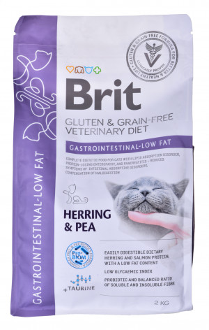 BRIT Grain Free Vet Diets Cat Gastrointestinal Low Fat Śledź & Groszek- sucha karma dla kota - 2 kg
