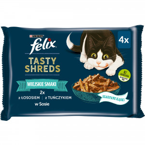 FELIX Tasty Shreds z łososiem i tuńczykiem - mokra karma dla kota - 4x 80g