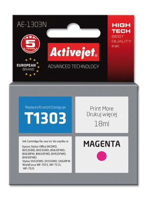 Activejet AE-1303N Tusz do drukarki Epson, Zamiennik Epson T1303; Supreme; 18 ml; purpurowy.