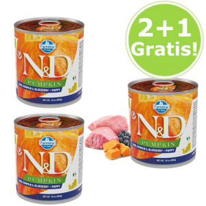 FARMINA N&D Pumpkin Dog Lamb, Pumpkin, Blueberry Puppy - mokra karma dla szczeniąt - 2x285 g + 1 Gratis!