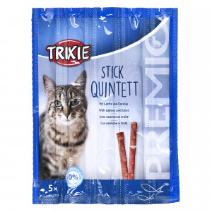 TRIXIE Stick Quintett Premio Paluszki z łososiem i pstrągiem - przysmak dla kota - 5x5 g