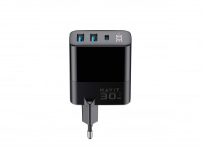 Havit UCLE001 EU - trójportowa ładowarka GaN 30 W, czarna