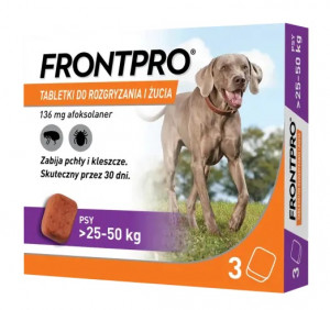 FRONTPRO Tabletki na pchły i kleszcze dla psa (>25-50 kg) - 3x 136mg