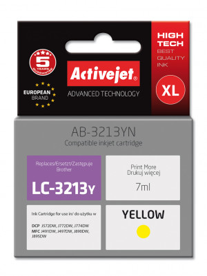 Activejet AB-3213YN Tusz do drukarki Brother, Zamiennik Brother LC3213Y; Supreme; 7 ml; żółty.