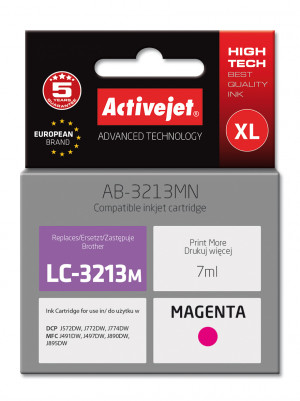 Activejet AB-3213MN Tusz do drukarki Brother, Zamiennik Brother LC3213M; Supreme; 7 ml; purpurowy.