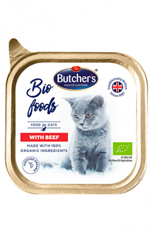 Butcher'S BIO Foods - Karma mokra dla kota dorosłego, z wołowiną - tacka 85g
