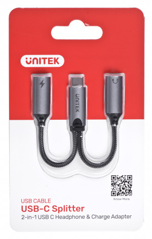 UNITEK ADAPTER USB-C - 2X USB-C, 18W, AUDIO, M206A