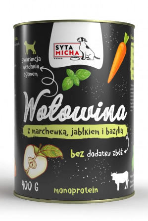 SYTA MICHA Wołowina z marchewką, jabłkiem i bazylią - mokra karma dla psa - 400 g