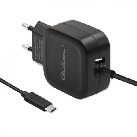Qoltec Ładowarka sieciowa do Smartfona | 17W | 5V | 3.4A | USB+ USB typC - Galeria zdjęcie 1