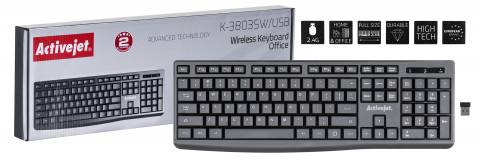 Activejet K-3803SW Klawiatura bezprzewodowa zasilanie baterią 1x 1,5V AAA czarna - Galeria zdjęcie 1