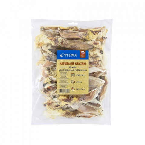 Gryzak dla psów PETMEX Ucho Królika z futrem 500g - Galeria zdjęcie 1