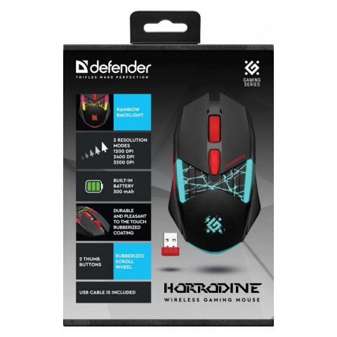 DEFENDER MYSZ GM-237 HORRODINE RF 3200dpi 6P CZARNA - Galeria zdjęcie 7