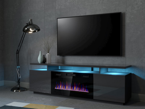 Szafka RTV EVA z kominkiem elektrycznym 180x40x52 grafit/grafit połysk - Galeria zdjęcie 3
