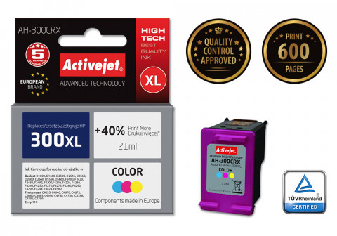 Activejet AH-300CRX Tusz do drukarki HP, Zamiennik HP 300XL CC644EE; Premium; 21 ml; kolor. Drukuje więcej o 40%. - Galeria zdjęcie 2
